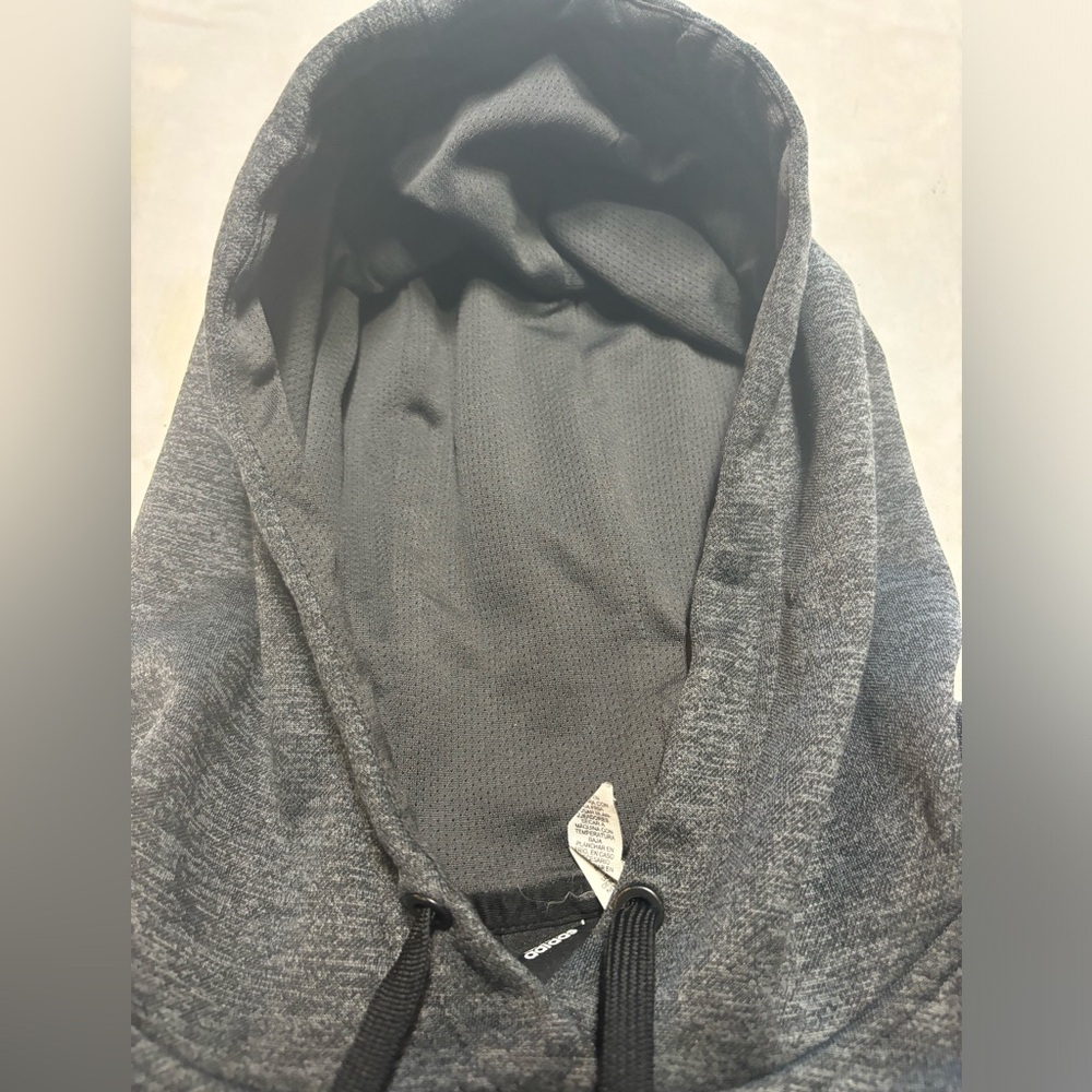 Adidas Unisex‎ Gray Black Long Sleeve Hoodie Sweatshirt Size M w/ Thumbholes - Picture 10 of 16